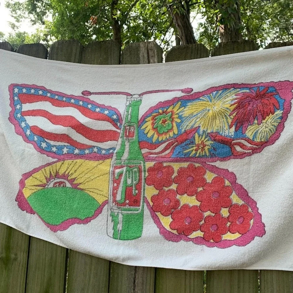 Vtg 7up The Uncola Pat‎ Dypold's Design Butterfly Psychedelic Beach Towel Rare